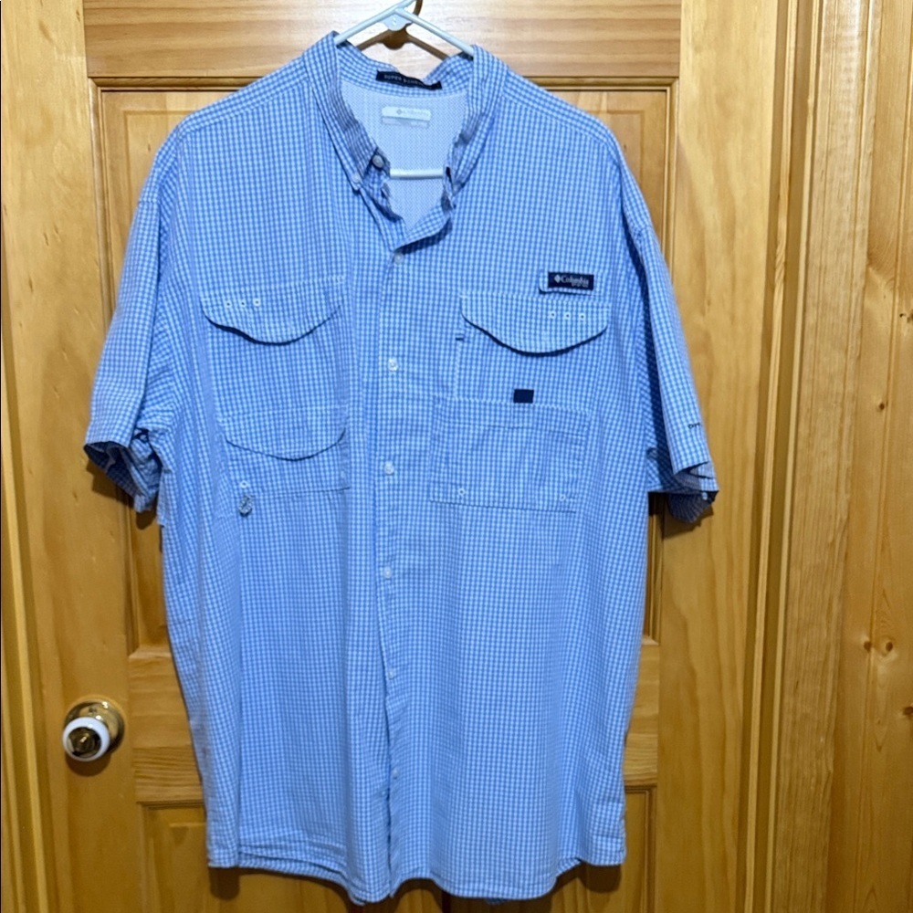 Columbia PFG Men's Light Blue Plaid Omni Shade Super Bonehead XXL Vented Shirt.